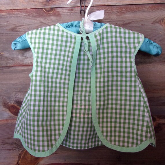 Gingham Green White Checkered Vintage Childs Apro… - image 3