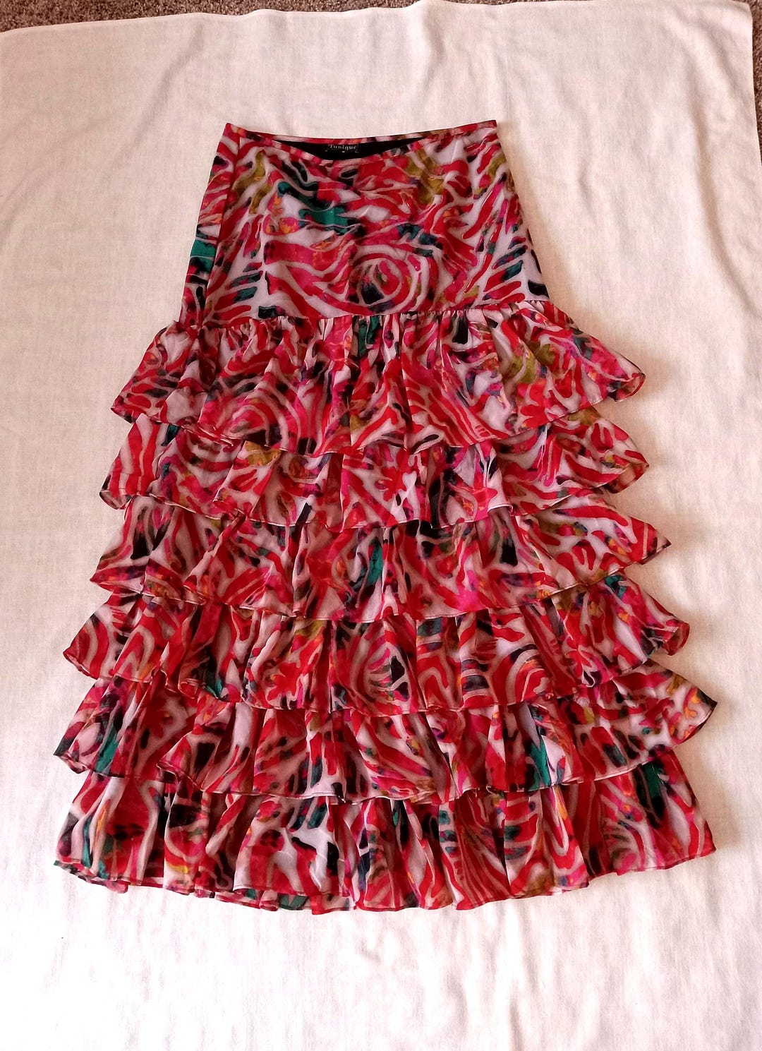 Multi Coloured Ruffles Tunique Layered Ruffled Maxi Skirt/sheer Multi Colored Ruffles Black ...