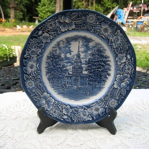 Independence Hall /Staffordshire Ironstone/Liberty Blue Collectable Plate/Independence Day/Blue & White China/Dinner Plate/Display