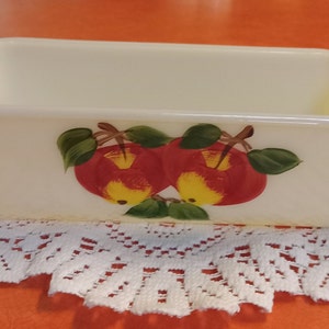 Anchor Hocking Fire King Loaf Pan/Painted Apple Ivory Glass /Uncommon Design/Oven Glass