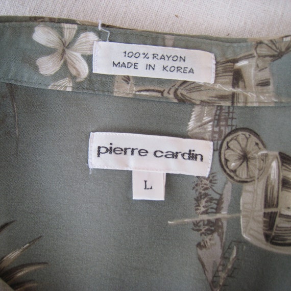 Mens Hawaiian Shirt, Pierre Cardin, Sage Green, T… - image 8