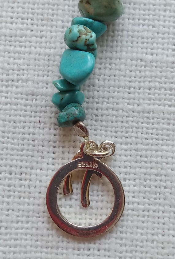Sterling & Chunk Turquoise Bracelet/Stretchy With Clasp/Strength Charm/Southwest Style View 5