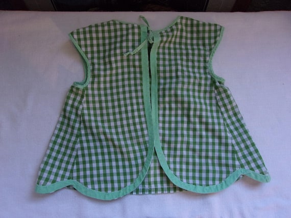 Gingham Green White Checkered Vintage Childs Apro… - image 6