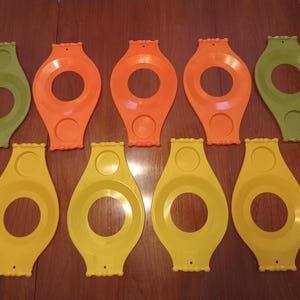 Paper Plate and Cup Plastic Trays/Bar-B-Q Trays/9Trays/1970s Colors Orange Harvest Gold Avocado Green
