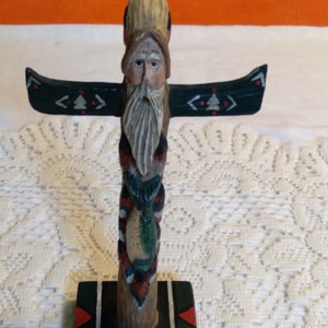Father Christmas/Totem Pole/With Fish/Christmas Totem /Limb Folks/Gift/Cabin Decor