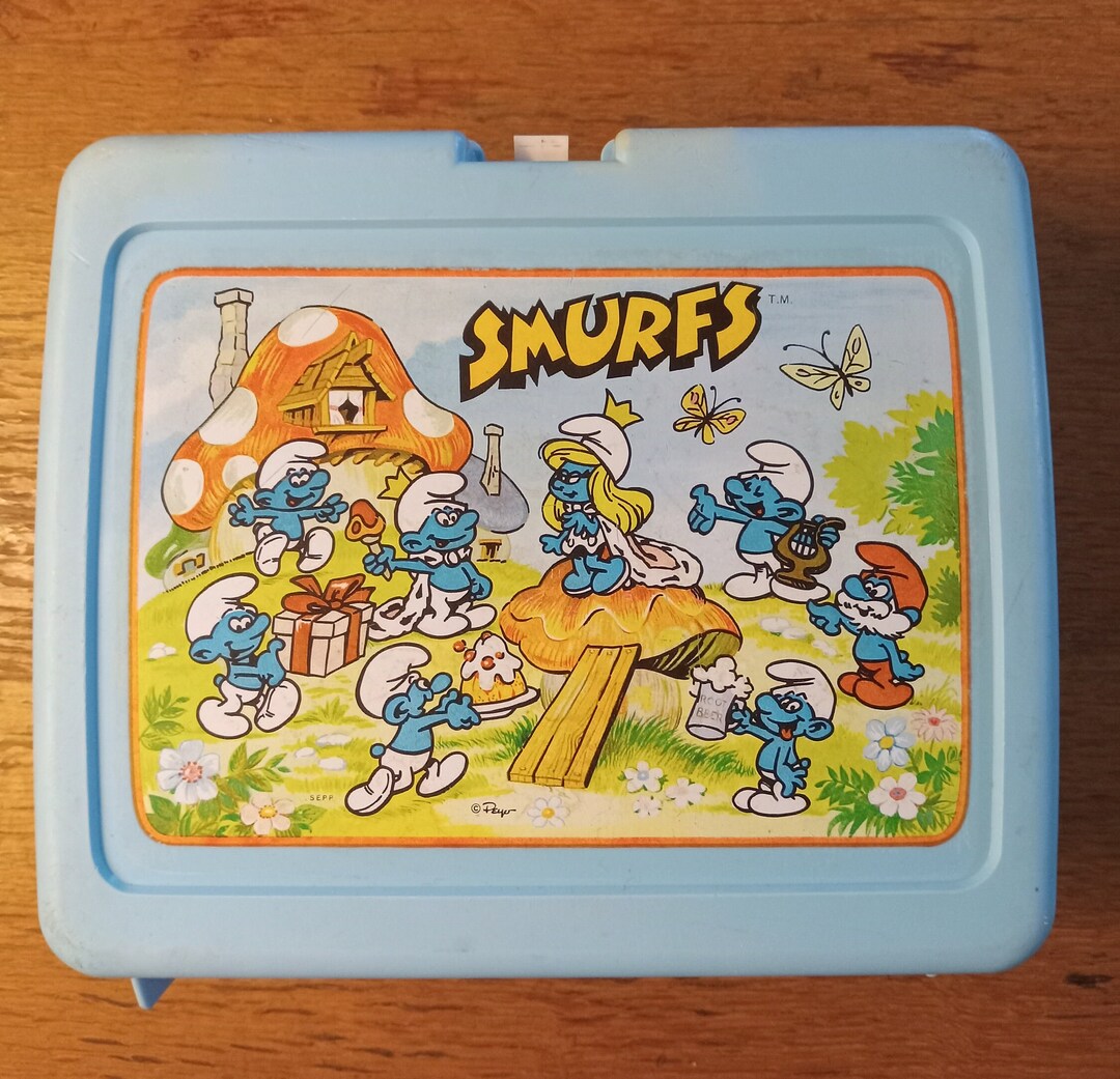 Smurfs Lunch Box/blue Plastic Thermos Lunch Bucket/childs Etsy