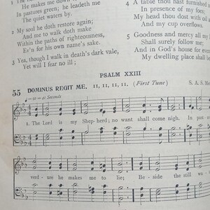 May include: A page from a hymnal featuring the text of Psalm XXIII and musical notation for the hymn Dominus Regit Me. The printed page includes lyrics such as The Lord's my Shepherd, I'll not want, musical staves with notes, and the page number 52.