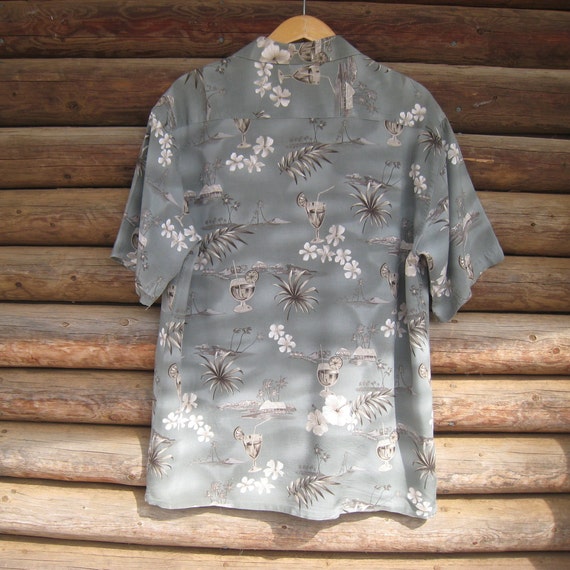 Mens Hawaiian Shirt, Pierre Cardin, Sage Green, T… - image 2