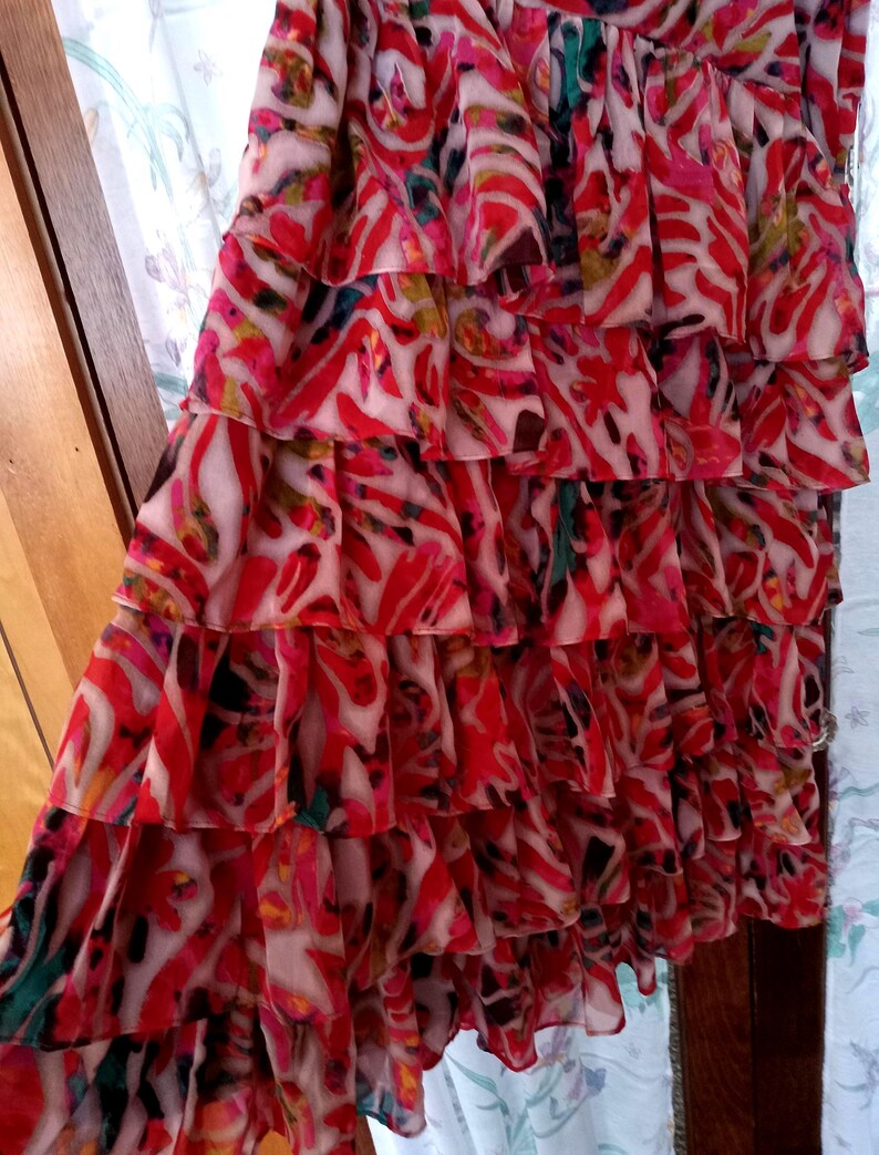 Multi Colored Ruffles Lace Tunique Layered Ruffled Maxi Skirt/sheer Multi Colored Ruffles Black ...