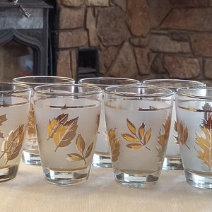 Gold Leaf Juice Glasses/ Set of 7/Libby Glass/Mid-Century Bar Wear/Gift/Collectable
