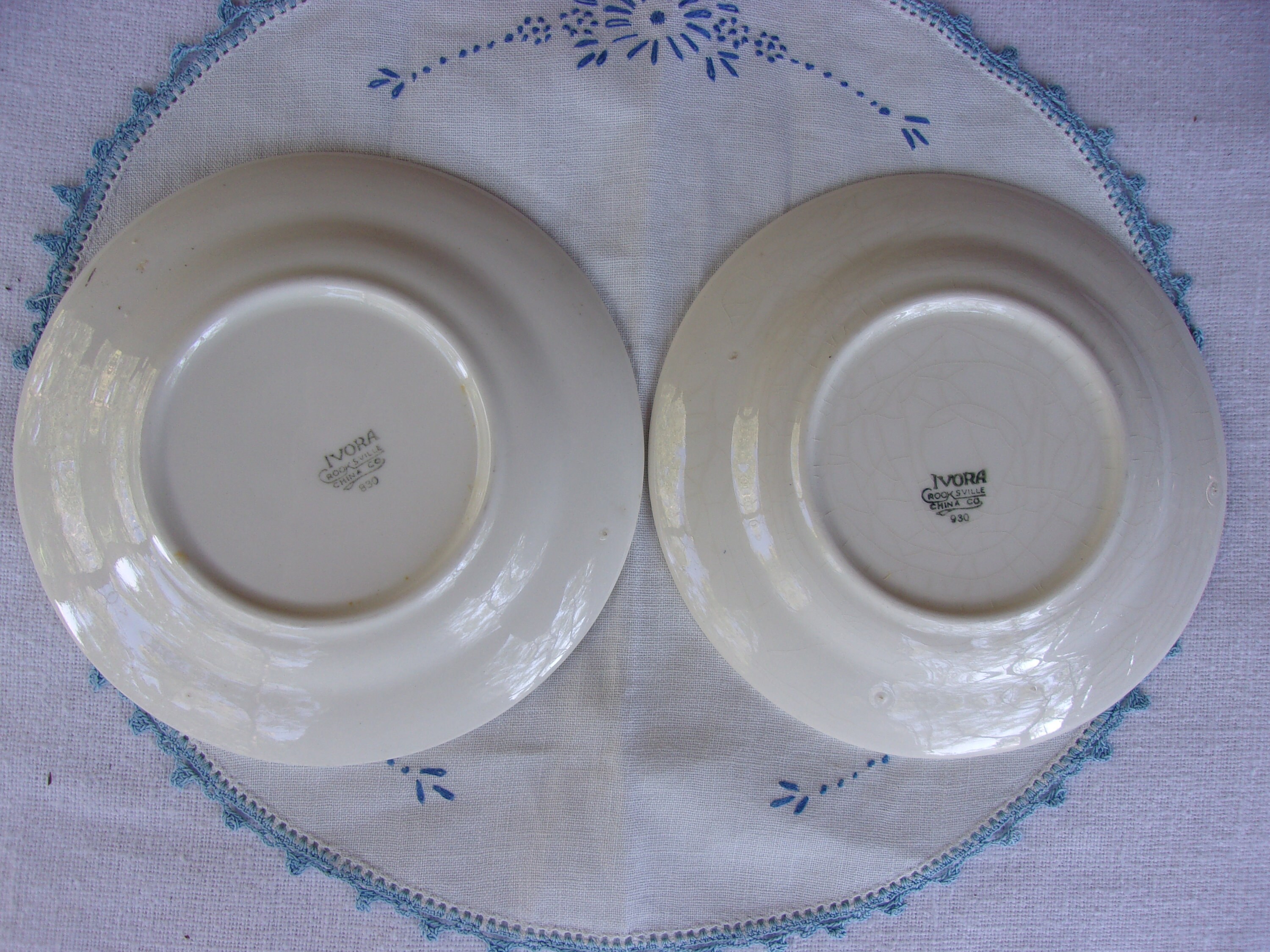 Cooksville China Co., Ivora Pattern/ Two Bread Plates/ Ivory Plate
