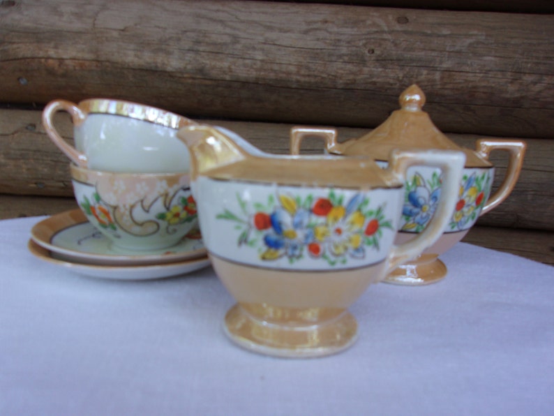 Japanese Lusterware Tea Set Cups & Saucers Sugar Creamer Etsy