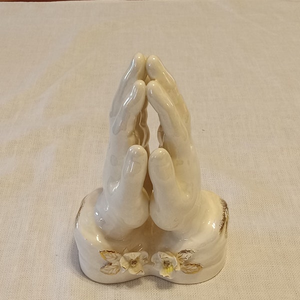 Praying Hands/Opalescence Gold Accents /Capodimonte Dogwood Blossoms/Norcrest Made in Japan/Mom Gift