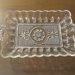 Clear Pressed Glass Trinket Tray/Clear Glass Relish Tray/Small Rectangle Tray/Jewelry Tray/Mom Gift