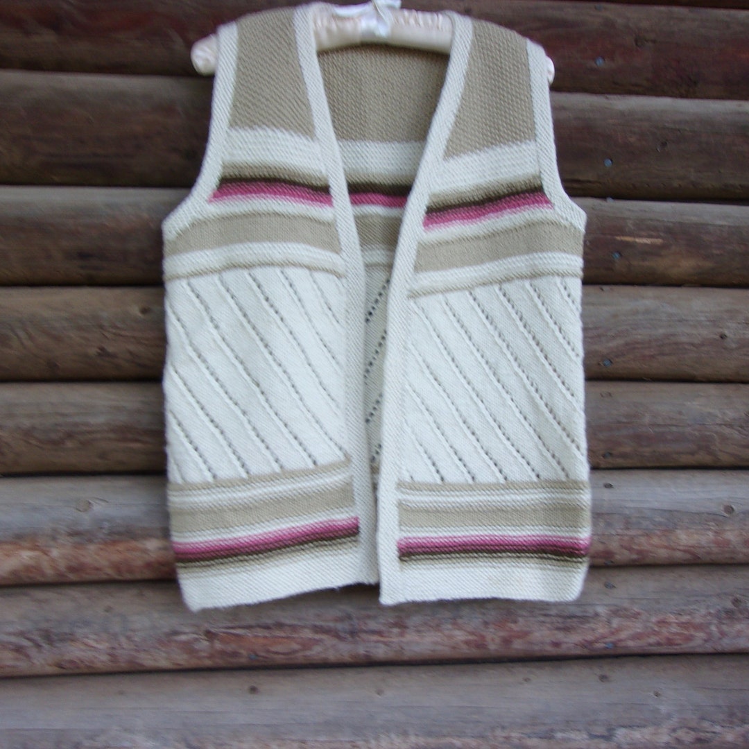Vintage Hand Knit Vest, Autumn Inspired Colors, off White