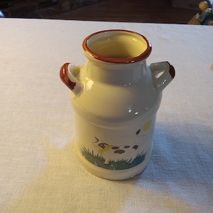 Ceramic Cow Vase/Vintage Milk Can/Countrycore/Holstein Cow/5 1/2 in. Tall/ Country Décor/Gift/Collectable