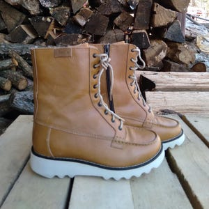Sanita Ladies Boots/Tan Leather Work Boots/Rubber Soles/Inside Zippers/Size 36 US 6