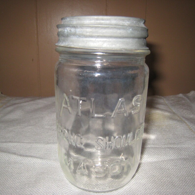 Atlas Strong Shoulder Glass Pint Jar Zinc Lid Storage Jar Etsy