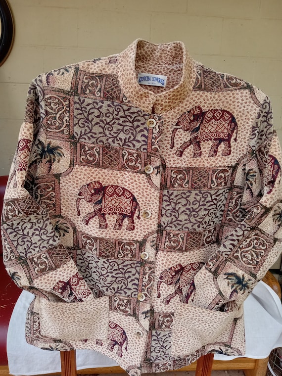 Gotcha Covered Ladies Jacket size Large tapestry elephant Print fall Jacket Etsy New Zealand