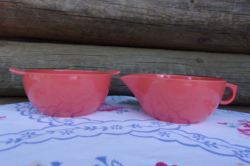 Aztec Melmac Aztec Melmac, Creamer and Sugar Bowl Set, Orange/red Salmon, Mid ...