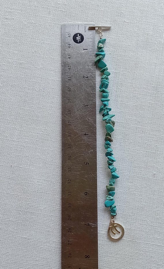 Sterling & Chunk Turquoise Bracelet/Stretchy With Clasp/Strength Charm/Southwest Style View 6