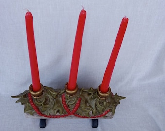 Ceramic Yule Log Candle Holder/Atlantic Mold Craft Piece/Sighed and Dated/Christmas Décor