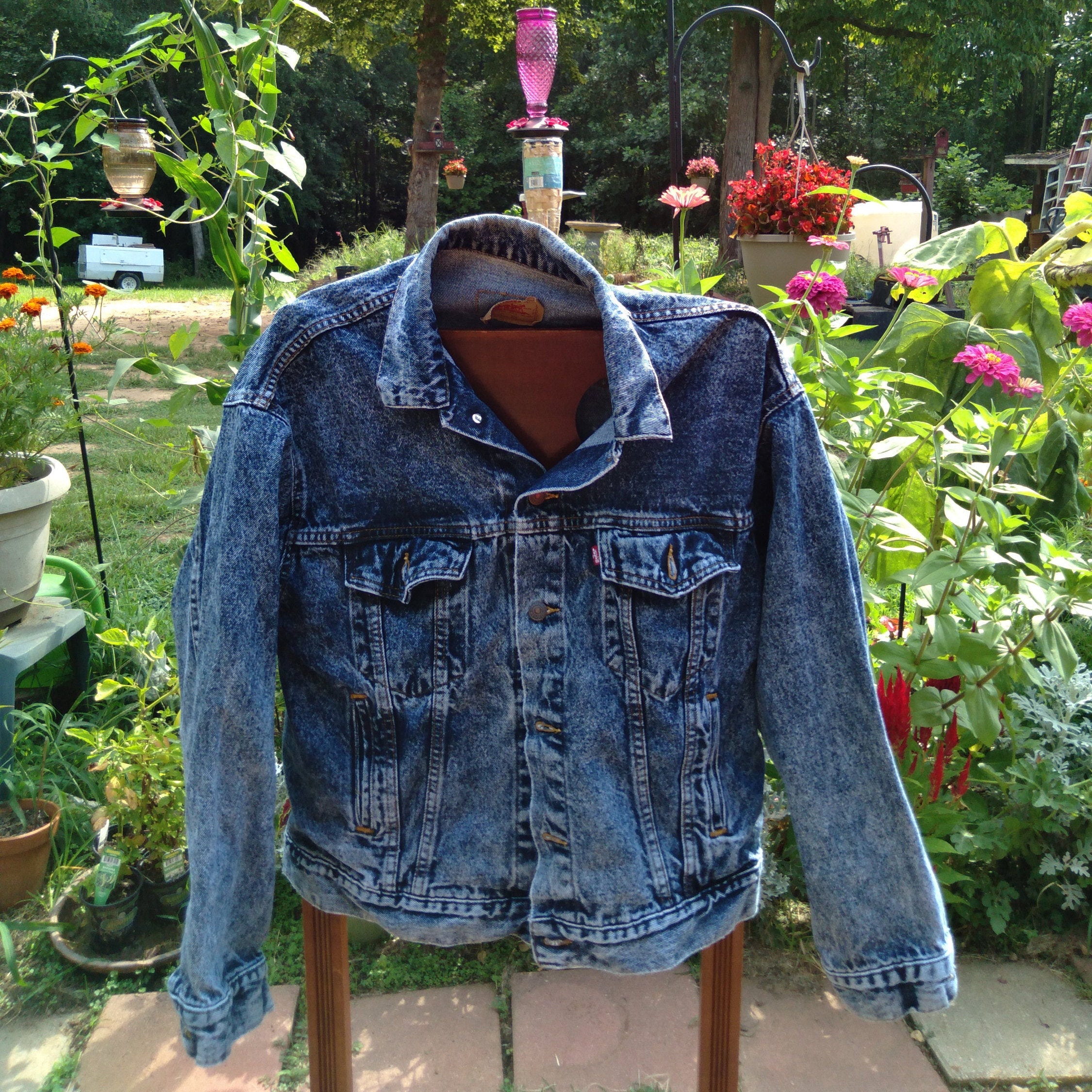 XL Men's 1980s Denim Jacket - 80s Dark Indigo Blue Jean Preppy