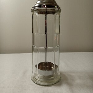 VINTAGE GEMCO GLASS & CHROME STRAW DISPENSER WITH LABEL MADE IN CHINA