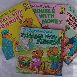 Berenstain Bears, Set of 4, The Trouble With, Pets, Grownups, Friends and Money, Stan & Jan Berenstain, Vintage Story Books With Life Lesons