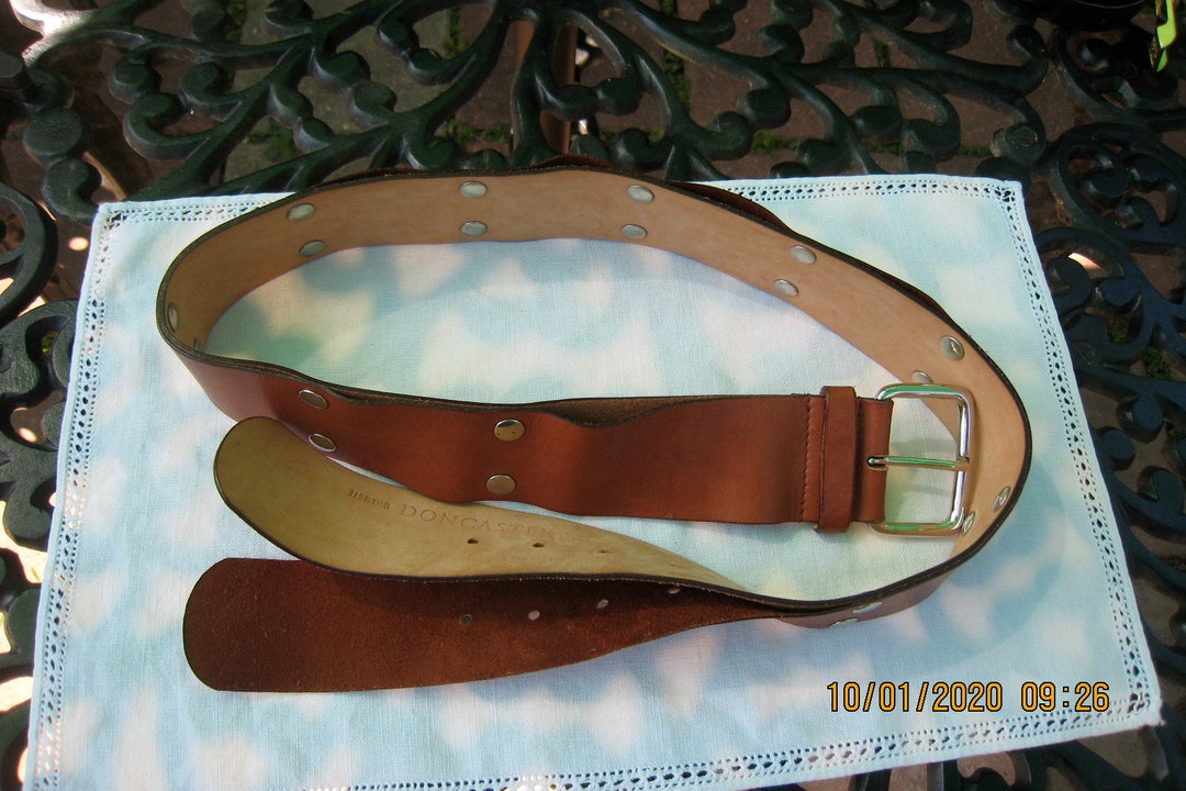 DONCASTER Leather Belt/made in Italy/rugged Brown Leather  display picture 3