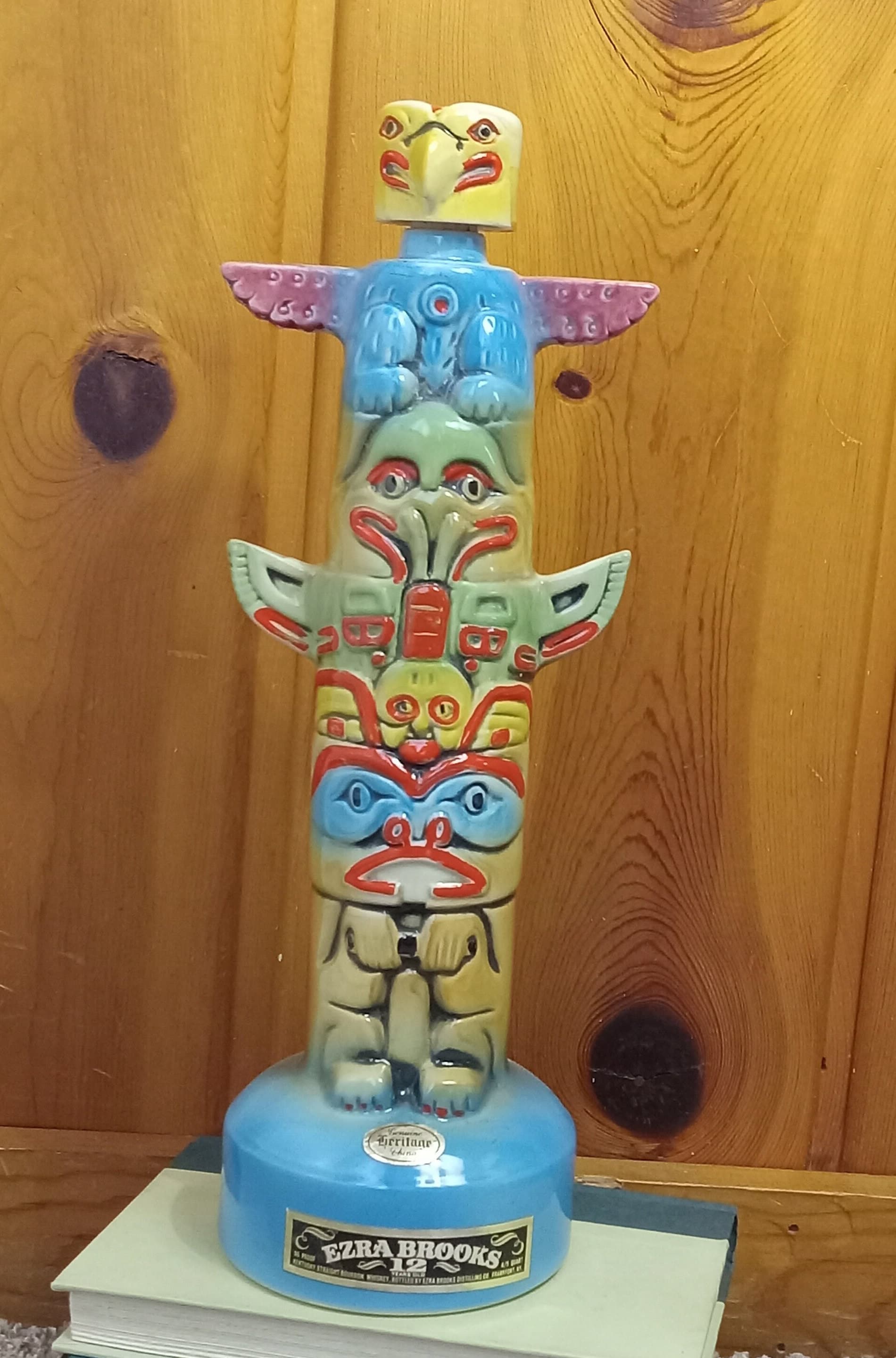 Ezra Brooks Totem Pole Decanter/vintage Glass Bourbon Whiskey