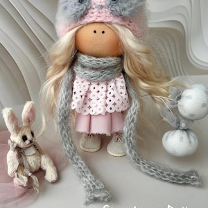 Interior doll Tilda  and plush Bunny handmade, Fabric doll, Textile doll, Cloth doll, collectible doll, doll as a giftooak SnezhanaDolls