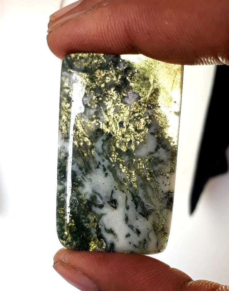 Moss Agate Baguette Shape Gems Moss Agate Stone 27x47x5 mm Natural Moss Agate Moss Agate Gemstone