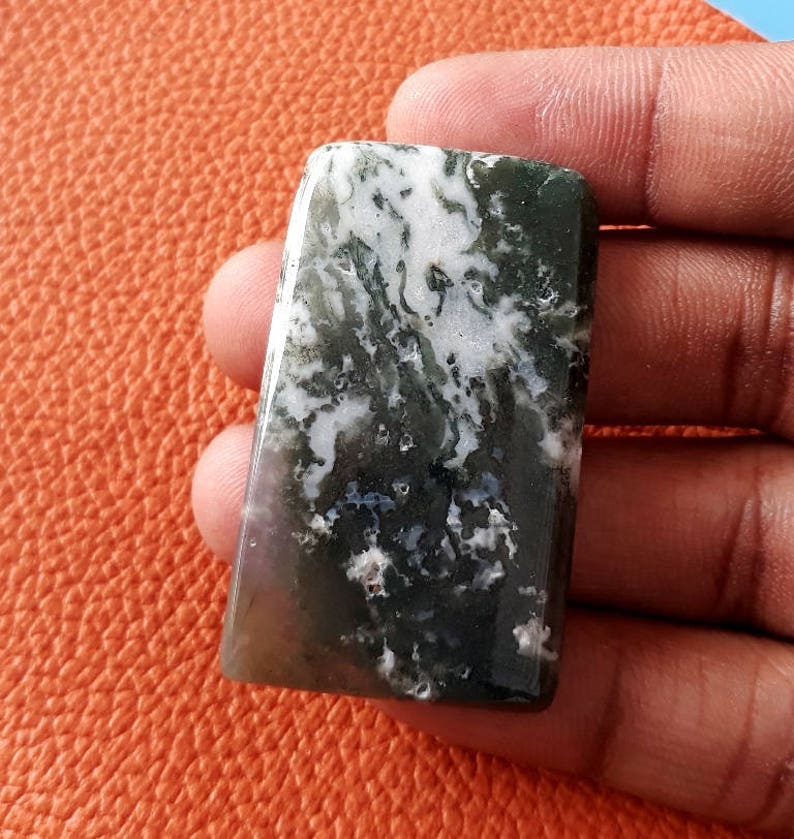 Moss Agate Baguette Shape Gems Moss Agate Stone 27x47x5 mm Natural Moss Agate Moss Agate Gemstone