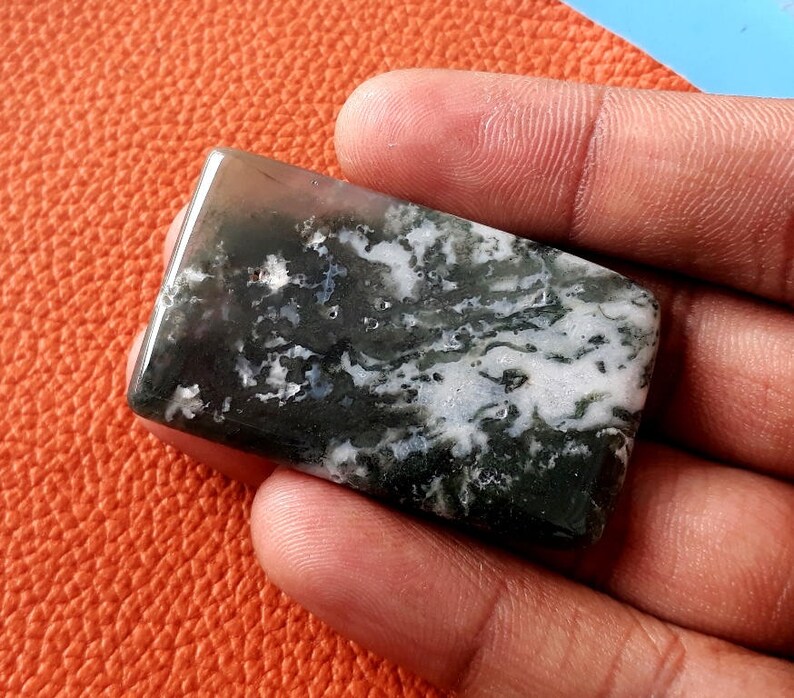 Moss Agate Baguette Shape Gems Moss Agate Stone 27x47x5 mm Natural Moss Agate Moss Agate Gemstone