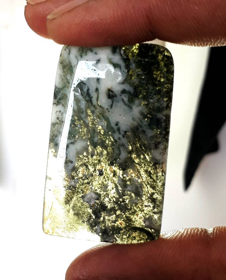 Moss Agate Baguette Shape Gems Moss Agate Stone 27x47x5 mm Natural Moss Agate Moss Agate Gemstone