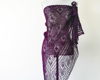 Knitting pattern  PDF Knit shawl Designer triangular shawl  Knitting Shawl  &quot;Tango Nuevo&quot; Floral pattern knit shawls wraps