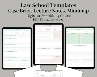 Law Student Note-Taking Bundle - Digital or Printable Templates for Case Briefs, Lecture Notes, Mind Maps, and More