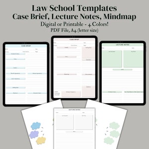 Pacchetto per prendere appunti per studenti di giurisprudenza - Modelli digitali o stampabili per brief di casi, appunti di lezioni, mappe mentali e altro ancora