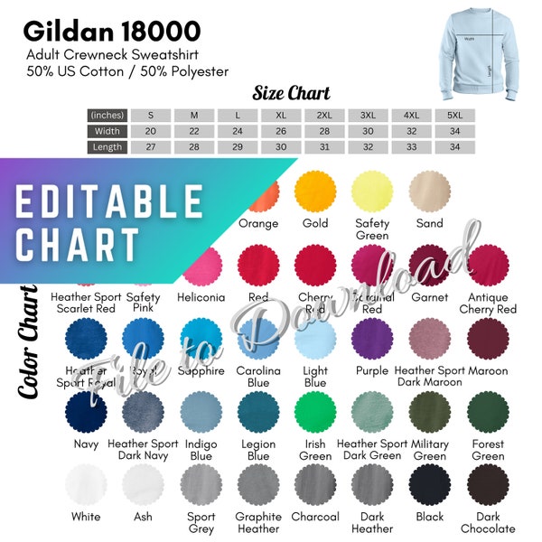 Gildan 18000 Color Chart Edit - Etsy