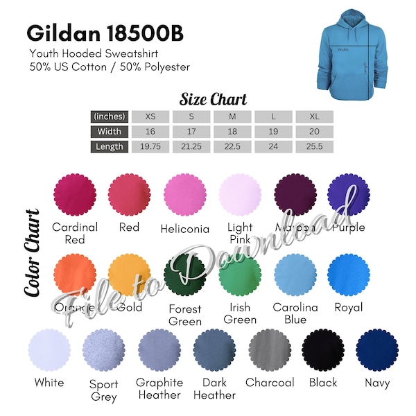 Gildan 18500b Size and Color Chart - Etsy UK