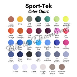 Sport-Tek Color Chart (Color Only), Sport Tek Shirt Color Guide, All Colors Mockup