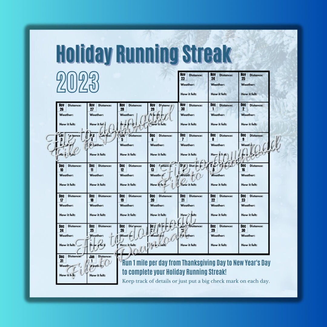 Holiday Running Streak Log 2023, Winter Run Streak Tracker, Runner