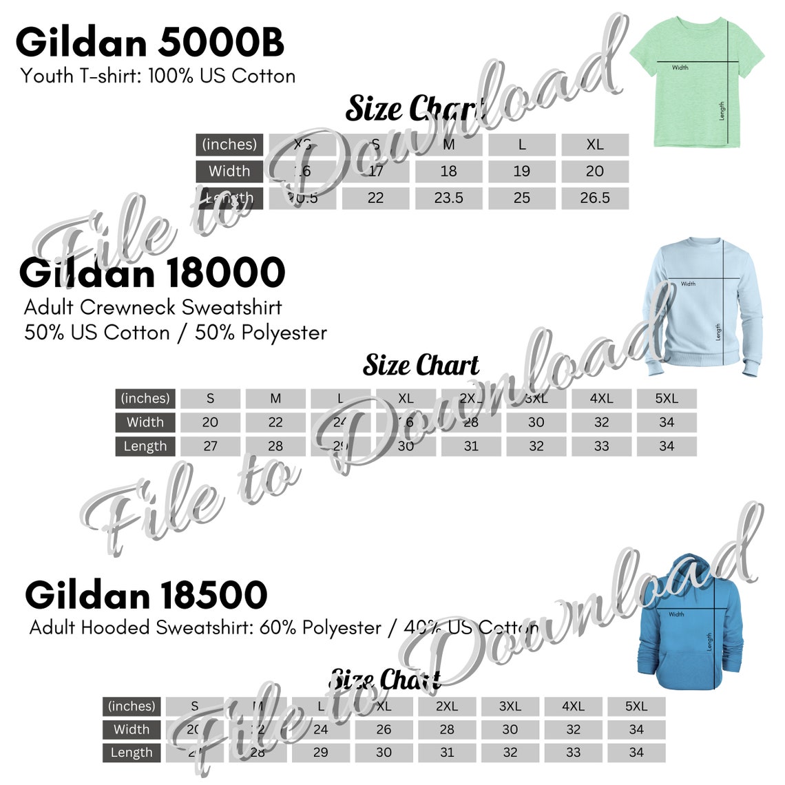 Editable Gildan Color Charts and Size Charts All Colors & 15 Size ...