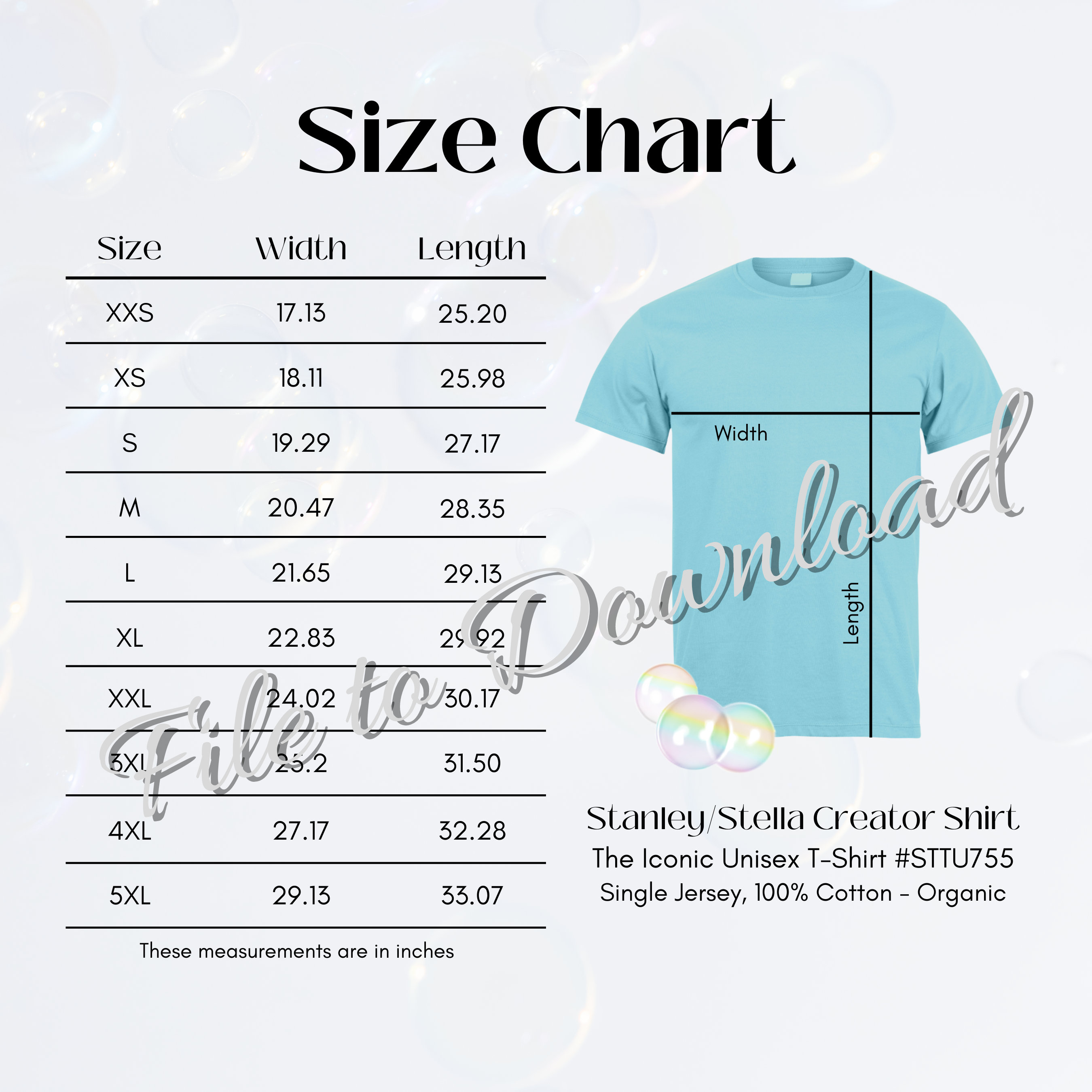 Stanley/stella Size Chart STTU755 Stanley Stella Shirt Size - Etsy