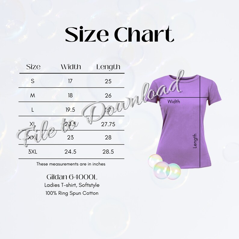 Gildan 64000L Size Chart, G640L Women's Softstyle Tshirt Size Guide, Gildan 64000L Size Table