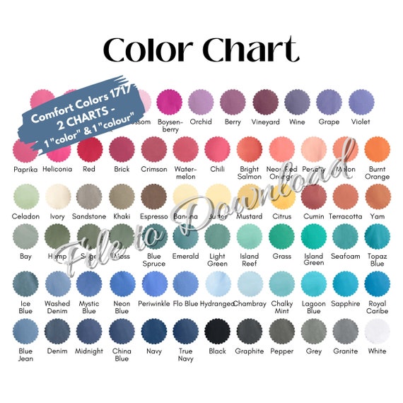 Comfort Colors 1717 Color Chartall Colors Color Chart for Comfort