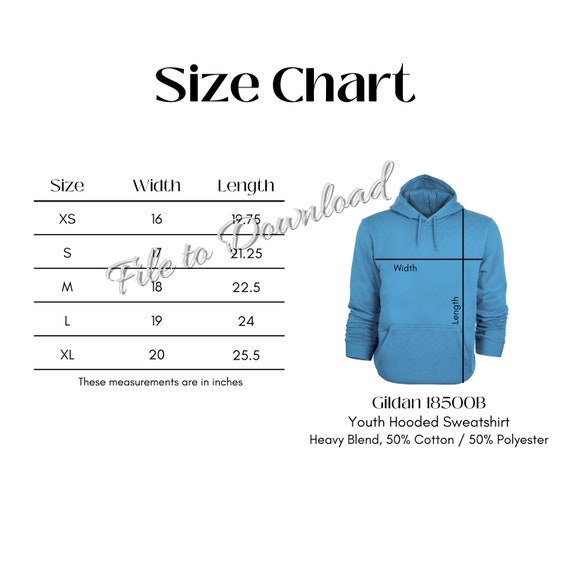 Gildan 18500B Size Chart G185B Youth Hooded Sweatshirt Size Guide