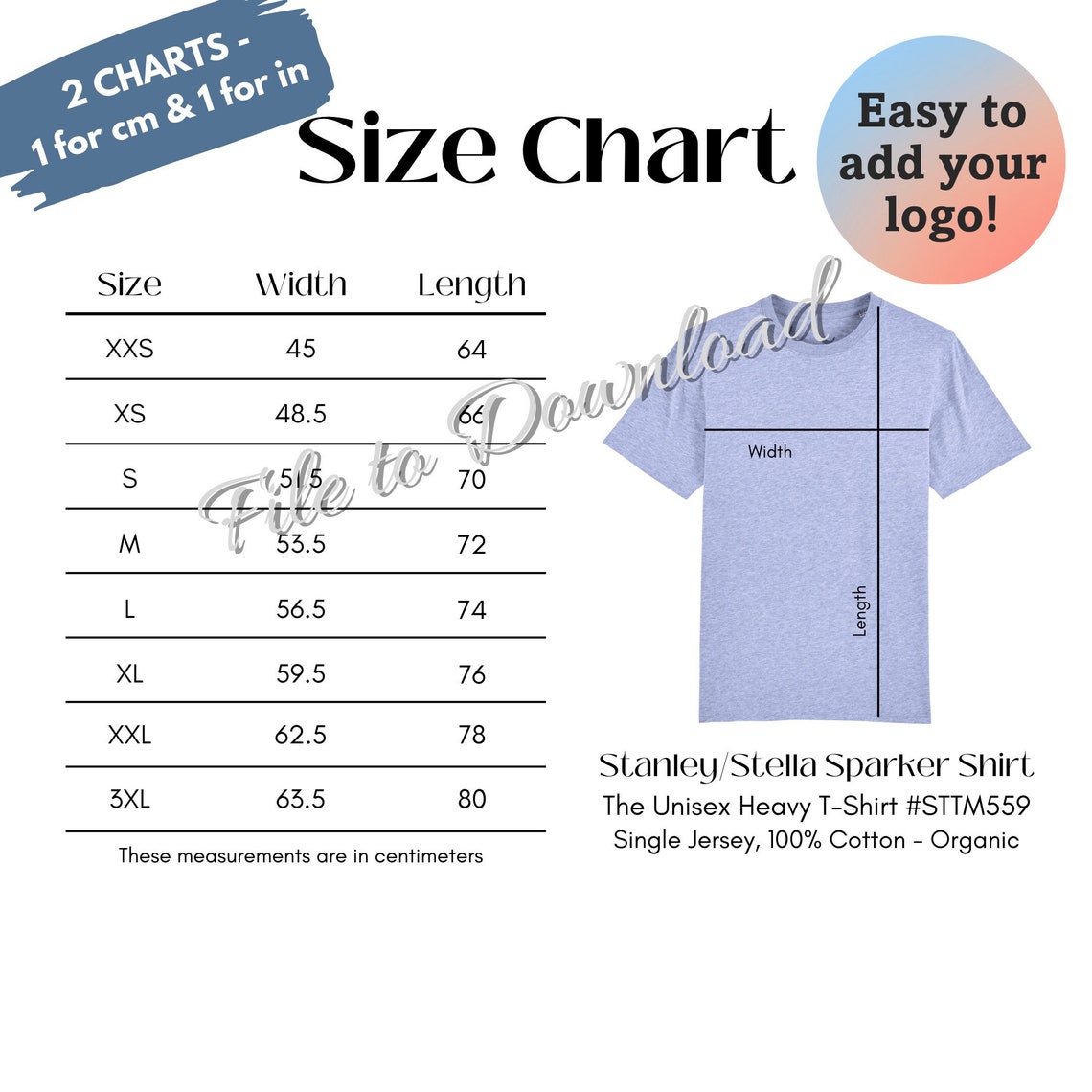 Stanley/stella STTM559 Size Chart STTM559 Stanley Stella - Etsy