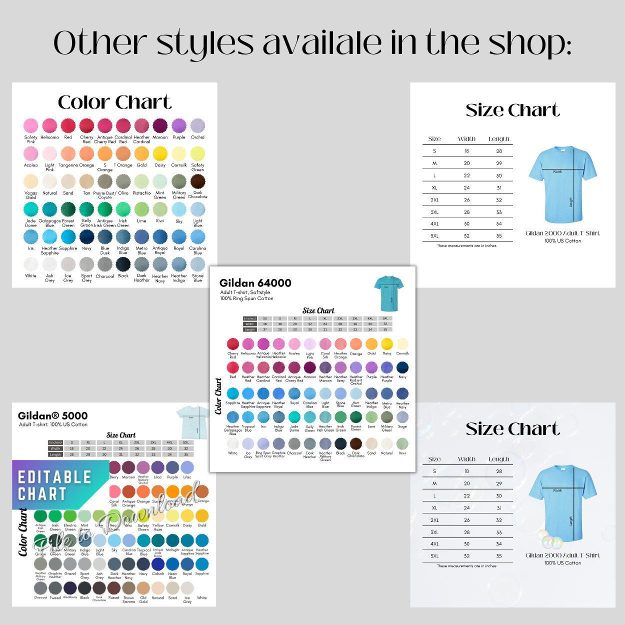 Gildan 64000 Color Chart and Size Chart, G640 Adult Softstyle T-shirt ...